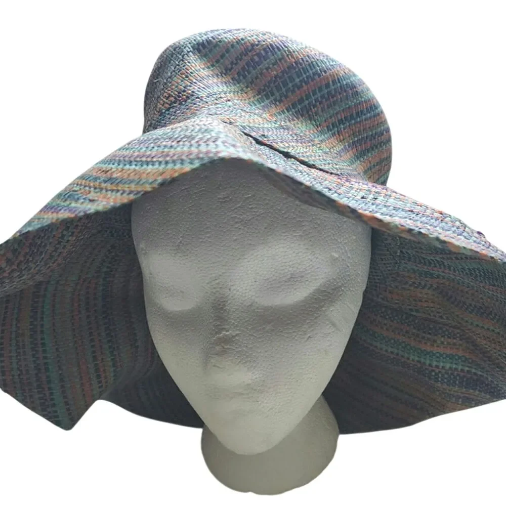 Shebobo Multicolor Woven Floppy Sun Hat Wide Brim Boho Beach Resort Hat